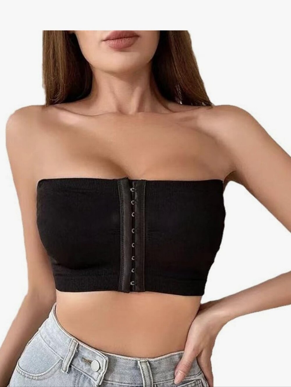 Women's Plus Size Strapless Bras Solid Front Closure Bandeau Bra Wireless Bralet